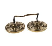 Vaguelly Cymbal with Bell Meditation Copper Spiritual Handmade and Period Golden Colour Six-character Blessing Design, for Marking Practice Mindfulness