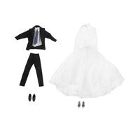 Vaguelly Doll Wedding Outfit for Groom Business Suit with Shoes and Bride White Gown for Role Play Creative Dress Up Accessories to Enhance Imagination and Storytelling Skills