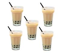Vaguelly Dollhouse Drinks Miniature Bubble Tea Pearl Milk Tea Model 5pcs 1:12 Resin Material Realistic Miniature Beverage Decor Dollhouse Kitchen Accessories