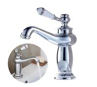 Vaguelly European Antique Single Handle Basin Faucet in Copper with Corrosion Resistant Finish and Easy Hot and Cold Water Control, Silver One Hole Mount Kitchen and Bathroom Mixer Tap