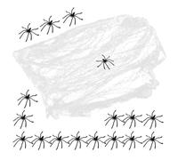 Vaguelly Glow-in-the-dark Fake Spiderweb with Plastic Spiders Stretchable Cobweb Decoration for Halloween Party Spooky Haunted House Props Easy Indoor Outdoor Installation