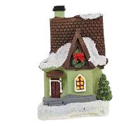 Vaguelly Glowing Christmas Miniature House Figurine Resin Dollhouse Sculpture Decorative Xmas Snow Village Scene with Battery Operated Light for Home Holiday Party Decorations
