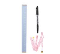 Vaguelly Growth Height Ruler Canvas Wall Hanging Height Measurement Chart with Tape Measure and Marker for Nursery Room Blue