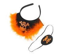 Vaguelly Halloween Pirate Headband with Skull Eye Mask Lightweight Costume Accessory with Orange Fuzzy Accents Creative Korean Style for Birthday Parties Masquerade and Cosplay Events