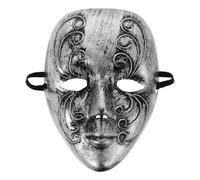 Vaguelly Halloween Retro Mask Silver Plastic Full Face for Adults | Timeless Vintage Finish, Lightweight Wear, Costume Ensemble Use, Carnival Parades and Themed Events