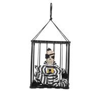 Vaguelly Halloween Skeleton Pirate Cage Decoration with Sound and Light Control Glow Skull Figurine for Indoor Outdoor Party Scary Prisoner Prop for Halloween Festivities