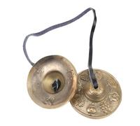 Vaguelly Handmade Brass Meditation Cymbal Bell with Storage Bag Small Portable Yoga Cymbals for Religious Ceremony and Mindfulness Practice Eight Treasure Auspicious Pattern Easy to Use