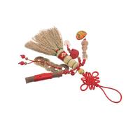 Vaguelly Hanging Crib Broom Pendant Feng Shui Coins Knot Vintage Chinese Amulet for Newborn Bedside Decorations Lucky Protection Charm