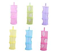 Vaguelly Hanging Mesh Storage Organizer Compartment Space Saver Basket for Room Pink for Clothes Laundry Shoes Portable Design