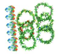 Vaguelly Hawaiian Leis and Flower Hairpin for Luau Party Beach Garland Decoration Leaf Necklaces with Floral Clips Lifelike Tropical Accessories for Hawaii Theme Celebration and Summer
