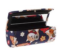 Vaguelly Mini Portable Lipstick Case Single Slot Japanese Style Blue Pu Lipstick Holder Mirror for Women Travel Purse Makeup Storage