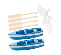 Vaguelly Miniature Beach Chair and Boat Beach Theme Decor Kit with Blue Boats Paddles and White Chair for Dollhouse and Micro Landscape Accessories