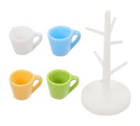 Vaguelly Miniature Dollhouse Cup Rack Plastic Stemware Holder with Colored Mugs Tiny Mini Water Cup Organizer for Micro Landscape Kitchen Decor and Themed Party Scenes