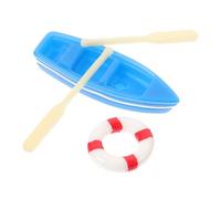 Vaguelly Miniature Resin Micro Landscape Decorations Beach Themed Mini Boat with Paddle and Red Life Ring Ornaments for DIY Ocean Seaside Sandbox Home Office Shop Decor