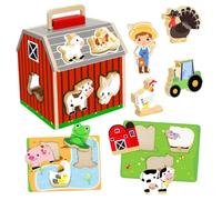 Vaguelly Montessori Wooden Barn Puzzle Educational Sorting for Preschoolers Compact Portable Brain Teaser Enhancing Hand-eye Coordination Spatial Awareness and Logical Thinking Skills