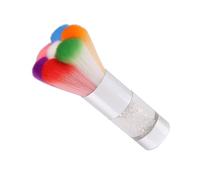 Vaguelly Nail Art Dust Brush Rainbow Powder Cleaner Metal Handle Petal Shape Silver Makeup Brush for Precise Nail Polish and Rhinestone Cleaning