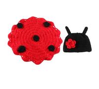 Vaguelly Newborn Photo Shoot Prop Ladybug Crochet Hat and Photography Pants Set Unisex Outfit for Studio Photoshoot