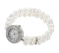 Vaguelly Pearl Bracelet Watch for Women - Elasticated Double Row Faux Bead Strap - Scratch Resistant Wristwatch with Rhinestone Detail - Christmas Party Accessory for Mothers and Daughters