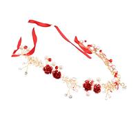 Vaguelly Pearl Headband Red Wedding Headpiece Elegant Shiny Design Easy to Wear and Take off Bride Hair Accessory for Wedding Party Or Dance