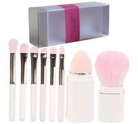 Vaguelly Portable Mini Makeup Brush Set with Retractable Blush and Eyeshadow Brushes Safe Soft Bristles for Women Daily Use Travel-friendly Cosmetic Tool Kit in Coconut Milk White with PVC