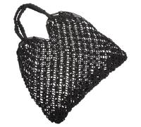 Vaguelly Shoulder Bag with Hollow Mesh Design Lightweight Black Knitted Cotton Reusable Beach String Bag Simple Style for Women for Beach and Daily Life