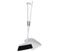 Vaguelly Soft Broom and Dustpan Set with Long Handle, Household Cleaning Supplies Kit, Gray-White Soft Bristles Non-Sticky Sweeping Brush for Home and Office Floor Cleaning