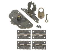 Vaguelly Vintage Iron Jewelry Box Hinges and Latch Kit with Smooth Operation, Precision Snap Split Hinge Mechanism, Padlock, Key, and Screws for DIY Woodworking and Handcraft Makers