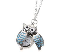 Vaguelly Vintage Silver Cartoon Owl Pocket Watch Necklace with Quartz Movement and Accurate Timekeeping, Metal Pendant for Women Daily Life Accessory and Unique Christmas Gift