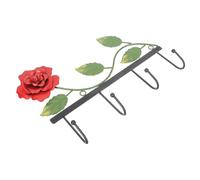 Vaguelly Wall Mounted Iron Clothes Hook with 4 Red Rose Flower Hooks for Bedroom Balcony and Dressing Room