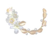 Vaguelly White Cloth Flower Bridal Headband with Pearl Beads and Golden Leaf Hair Accessories for Wedding Party Prom Elegant Lightweight Headpiece for Women