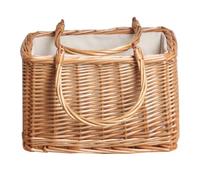Vaguelly White Lined Portable Wicker Basket with Handles for Home Storage and Outdoor Picnic Tabletop Use