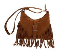Vaguelly Women Boho Crossbody Purse with Tassel Fringe Shoulder Bag Brown | Polyester Build, Vintage Western Style, Hands Free Carry for Festivals, Farmers Markets and Parties