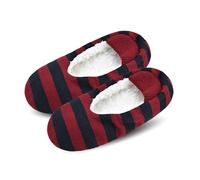 VAGUKU Men Fuzzy Slipper Socks Non-Slip Grippers Soft Sole House Slippers, Red Lattice01, 13-16