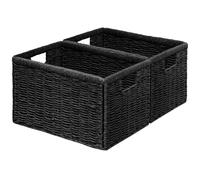 Vagusicc Large Storage Baskets for Organizing 2 Packs, Wicker Basket Black | Hand-woven Collapsible Storage Baskets for Shelves Organization and Hamper, Home Decorative Wicker Storage Basket Bins