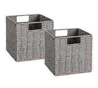 Vagusicc Set of 2 Wicker Storage Baskets - Hand Woven With Handles, Foldable Cubes Organizer, Large 33cm for Shelves, Pantry, Bedroom Decor - Grey (13"×13"×13")
