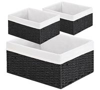 Vagusicc Storage Basket, 3-Pack Woven Paper Rope Wicker Baskets for Storage with Handles, 15 Inches Large Cube Storage Bins Woven Storage Baskets with Liners for Shelves Organizing & Decor, Black
