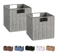 Vagusicc Storage Basket, Set of 2 Hand-Woven Paper Rope Wicker Baskets for Storage, Foldable Cube Storage Bins Organizer, 9 inch Medium Wicker Storage Baskets for Shelves Pantry Organizing Decor, Grey