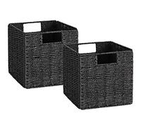 Vagusicc Storage Basket, Set of 2 Hand-Woven Storage Baskets for Organizing with Handles, Foldable Cube Storage Baskets Bins Organizer, 13 inch Large Wicker Baskets for Shelves & Decor, Black
