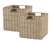 Vagusicc Storage Basket, Set of 2 Handwoven Seagrass Storage Baskets, Foldable Wicker Storage Basket 11 Inch Cube Storage Bin for Shelves Laundry Organizer Square Shelf Baskets, 11''x11''x11''
