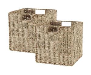 Vagusicc Storage Basket, Set of 2 Handwoven Seagrass Storage Baskets, Foldable Wicker Storage Basket 9 Inch Cube Storage Bin for Shelves Laundry Organizer Square Shelf Baskets, 9''x9''x9''