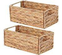 Vagusicc Water Hyacinth Storage Baskets for Shelves, Small Organizer Box Storage Bins with Handles, Wicker Basket for Bathroom Storage, Collapsible Kitchen Storage and Organisation, 33x20 CM, 2PCS