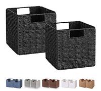 Vagusicc Wicker Baskets for Storage, Set of 2 Hand-Woven Storage Baskets for Shelves, Foldable Cube Storage Baskets Bins with Handles, 9 inch Small Wicker Baskets for Organizing Pantry Bedroom, Black