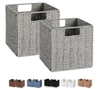 Vagusicc Wicker Baskets, Set of 2 Hand-Woven Paper Rope Storage Bins, Foldable Storage Cubes, Large Storage Baskets for Gifts Empty, Shelf Organizing & Decor, Gray (11″×11″×11″)