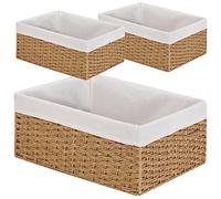 Vagusicc Wicker Storage Basket, 3-Pack Woven Paper Rope Wicker Baskets with Handles, Large Wicker Basket Cube Storage Bins with Liners, Storage Baskets for Organizing Shelves & Decor, Natural