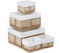 Vagusicc Wicker Storage Basket, 5 Pack Baskets for Organizing, Seagrass Storage Baskets, Rectangular Wicker Baskets for Storage Shelves, Cube Storage Bins For Closet/Clothes/Dresser
