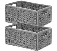 Vagusicc Wicker Storage Basket, Foldable Storage Cubes Organizer Bins, Handwoven Storage Baskets for Shelves Closet Office Bathroom, Set of 2 Small Wicker Baskets, 33 x 20 x 16 cm, Grey
