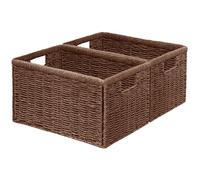 Vagusicc Wicker Storage Basket, Foldable Storage Cubes Organizer Bins, Handwoven Storage Baskets for Shelves Closet Office Bathroom, Set of 2 Large Wicker Baskets, 38 x 25 x 22 cm, Brown