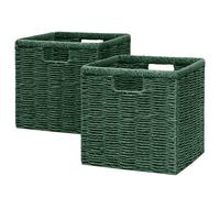 Vagusicc Wicker Storage Basket, Foldable Storage Cubes Organizer Bins, Handwoven Storage Baskets for Shelves Closet Wardrobe Bathroom, Set of 2 Cube Storage Boxes, 28 x 28 x 28 cm, Green