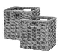 Vagusicc Wicker Storage Basket, Foldable Storage Cubes Organizer Bins, Handwoven Storage Baskets for Shelves Closet Wardrobe Bathroom, Set of 2 Cube Storage Boxes, 33 x 33 x 33 cm, Grey