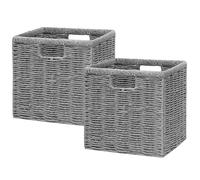 Vagusicc Wicker Storage Basket, Foldable Storage Cubes Organizer Bins, Handwoven Storage Baskets for Shelves Closet Wardrobe Bathroom, Set of 2 Cube Storage Boxes, 23 x 23 x 23 cm, Grey